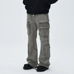 CATSSTAC Washed Multi-Pocket Utility Straight-Leg Jeans