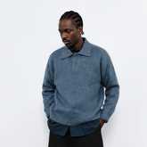 7440 37 1 Fluffy Half-Button Polo Sweater