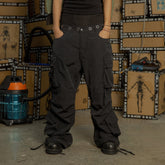 BLACK8MOB Eyelet Waist Tie Multi-Pocket Parachute Pants