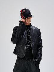 FLYERRER Structured Panel Faux Leather Biker Jacket
