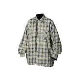 RELABEL Tie-dye Plaid Dual Closure Frayed Shirt