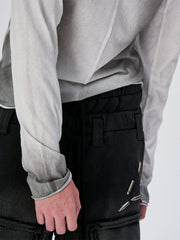 FLYERRER Washed Gradient Cross-Panel Raw-Edge Long-Sleeve Tee