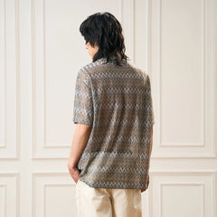 EPIC POETRY Geometric Ripple Knitted Half Shirt Sandstone