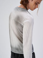 FLYERRER Washed Gradient Cross-Panel Raw-Edge Long-Sleeve Tee