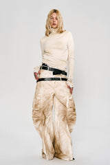 FLYERRER Rusted Double-Waist Multi-Pocket Curved-Leg Cargo