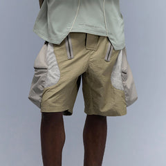 XIPHEVIL Snake Skin Contrast Panel Multi-Pocket Shorts