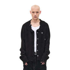 WHISTLEHUNTER Distressed Frayed-Edge Badge Cardigan