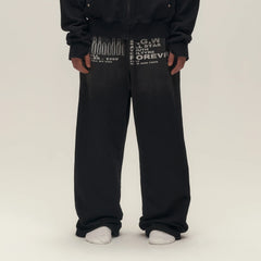 SAVAGEGROWTHWORLD Bullet Graphic Washed Wide-Leg Sweatpants