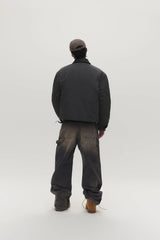 SAVAGEGROWTHWORLD Leather Collar Utility Puffer Jacket