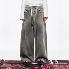 OVERLAPS Washed Drawstring Wide-Leg Jeans