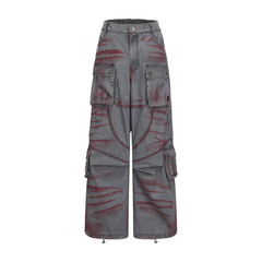 VANN VALRENCE Washed Distressed Multi-Pocket Utility Jeans