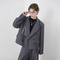 ASSEEN Pleated Panel Double-Breasted Blazer