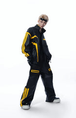 MOGONGSHE Contrast Stripe PU Moto Jacket