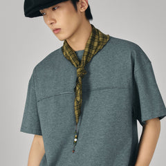 GONGHE REPUB Checked Beaded Pendant Scarf