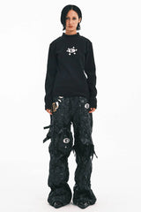 EMBRYO Deconstructed Faux Leather Bone Wrinkled Wide-Leg Pants