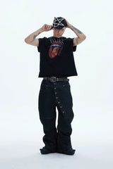 DND4DES Asymmetric Button-Fly Spliced Baggy Jeans