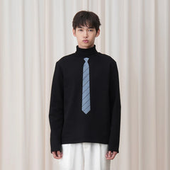 OUYANG WENJUN Stripes-Tie Graphic Turtleneck Long-Sleeve Tee