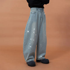 CLP Washed Diamond-Dusted Curved-Leg Jeans
