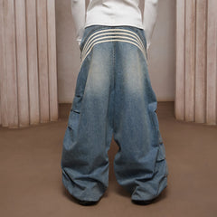 DND4DES Washed Ruched Striped Baggy Jeans