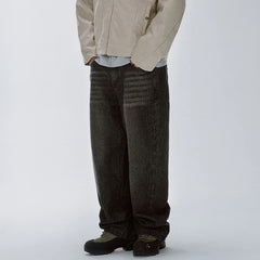 F2CE Retro Corduroy Logo Embroidery Straight-Leg Jeans