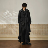 MOITIEDEPETALE Leather Paneled Belted Oversized Trench