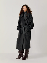OPICLOTH Belted Wool-Blend Peak Lapel Overcoat