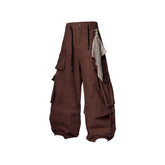 RELABEL Multi-Pocket Detachable Scarf Distressed Cargo Coffee