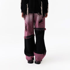 VANN VALRENCE Distressed Panelled Frayed Straight-Leg Jeans