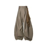 RELABEL Pinstriped Detachable-Scarf Oversized Pants Brown