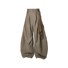 RELABEL Pinstriped Detachable-Scarf Oversized Pants Brown