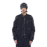 WHISTLEHUNTER Faux Leather-Panel Utility Bomber Jacket