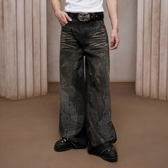 DND4DES Dirty-Washed Diamond Wide-Leg Jeans Black