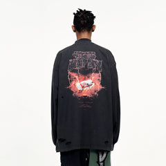 ULIPERY Distressed USB Flash Drive Graphic Long Sleeve Tee