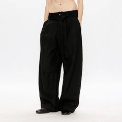 KREATE Belted Pleated Wide-Leg Trousers