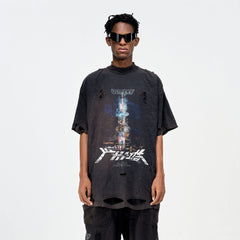 ULIPERY Distressed Glow Crinkled T-Shirt