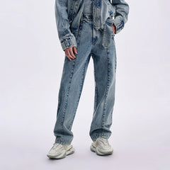 TIWILLTANG Washed Middle Panel Straight-Leg Jeans
