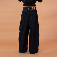 CLP Contrast-Waist Botton-Fly Oversized Raw Jeans