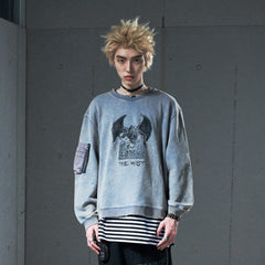 VENTUREK Washed Graphic Frayed Hem Sweatshirt