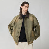 ORGANIC EMOTION Washed Contrast Collar Oversized Snap Jacket