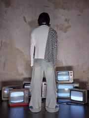 NOTHINGNESS WORLD Washed Pleated Curved Denim Pants