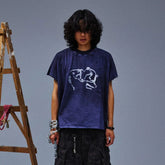 TECNINEGROUP Distressed Blue-Dyed Graphic T-Shirt
