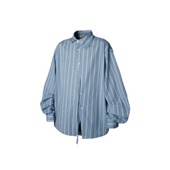 RELABEL Stripe Button-Up Oversized Shirt Blue