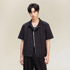 ALVNG AR ANTS Asymmetrical Snap Placket Mini Check Half Shirt