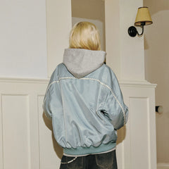 DONSMOKE Glossy Contrast Whipstitch Bomber Jacket
