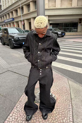 STEEPC Reversed-Panel Raw Denim Cropped Jacket