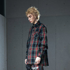 VENTUREK Distressed Back-Patch Frayed Plaid Shirt
