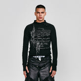 FLYERRER Gothic Script Graphic Asymmetrical Button Long-Sleeve Tee