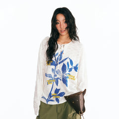 1997 POSTOFFICE Sesame Leaves Drawstring Neck Long-Sleeve Tee