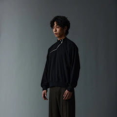 WHISTLEHUNTER Asymmetrical Zipper Rivet Mock Neck Light Sweatshirt