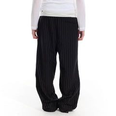 WHISTLEHUNTER Pinstriped Pleated Drawstring Wide-Leg Pants